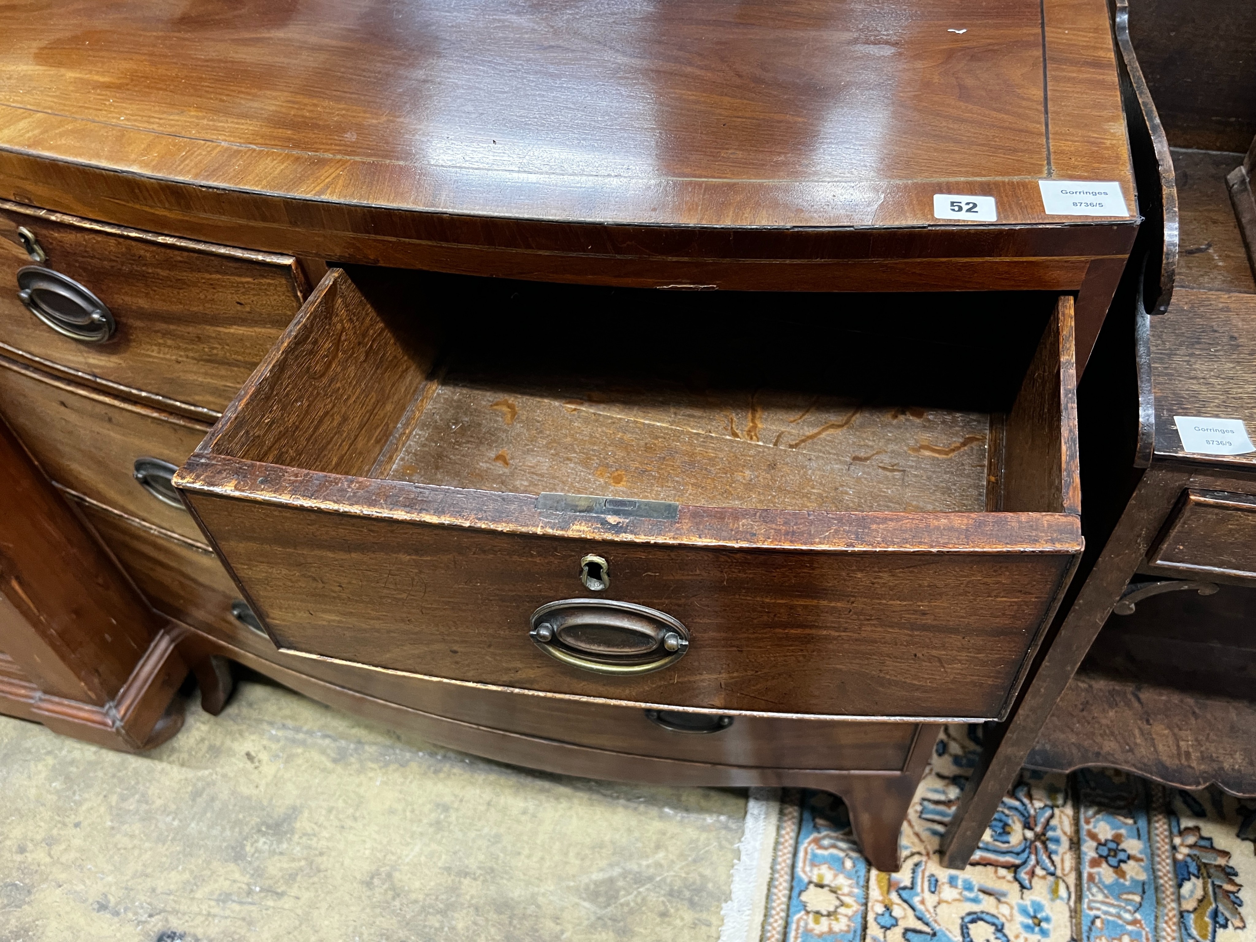 A Regency mahogany four drawer bowfront chest, width 91cm, depth 48cm, height 90cm